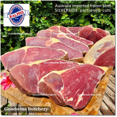 Beef SILVERSIDE Australia RALPHS grade *A* (random cattle) frozen PORTIONED +/- 1.2kg (price/kg)